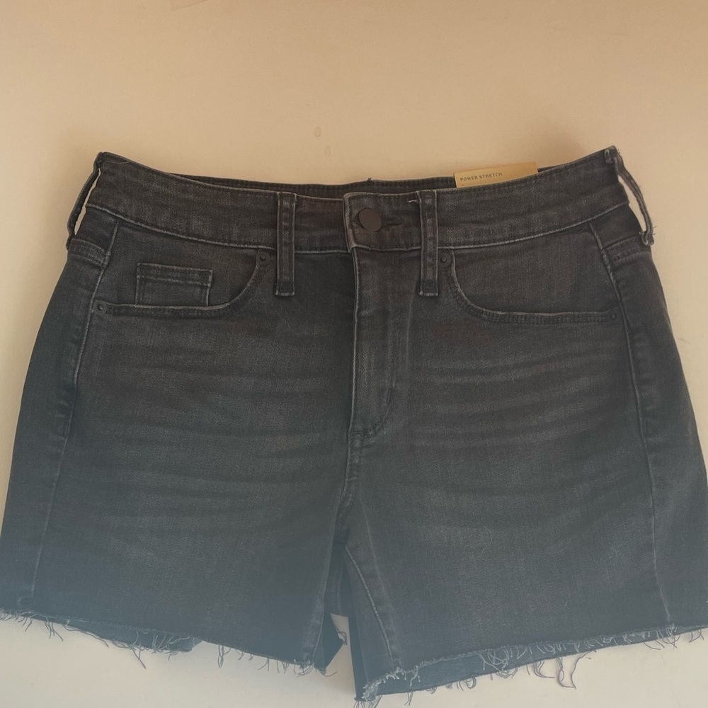 High rise midi shorts black denim 2